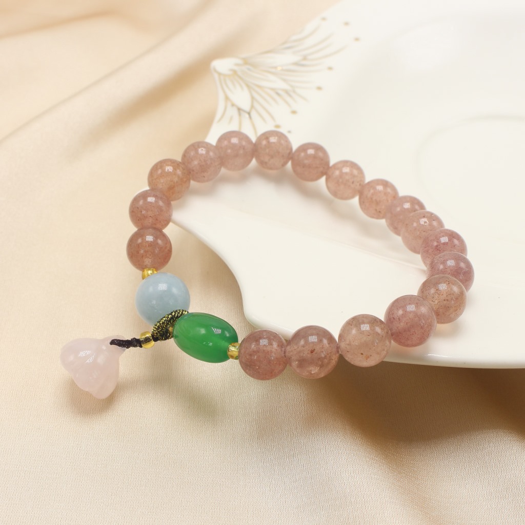 Simple Natural Crystal Strawberry Quartz Bracelet Chalcedony Lotus Seedpod Pendant Women's Fresh Bracelet with Pearl Agate Simple Natural Crystal Strawberry Quartz Bracelet Chalcedony Lotus Seedpod Pendant Women's Fresh Bracelet with Pearl Agate