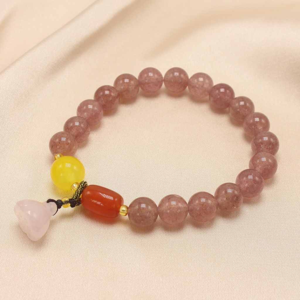 Simple Natural Crystal Strawberry Quartz Bracelet Chalcedony Lotus Seedpod Pendant Women's Fresh Bracelet with Pearl Agate Simple Natural Crystal Strawberry Quartz Bracelet Chalcedony Lotus Seedpod Pendant Women's Fresh Bracelet with Pearl Agate