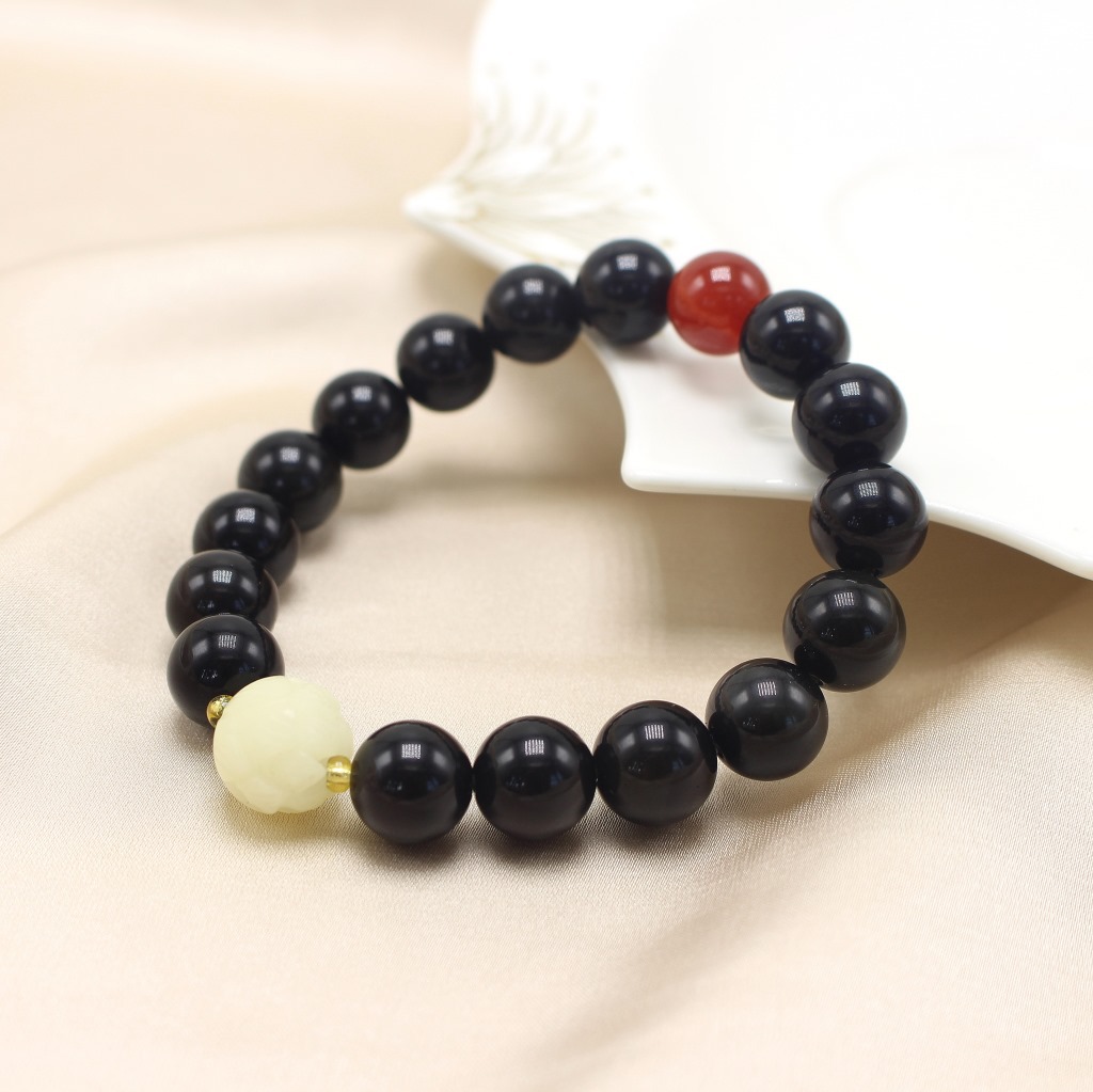 Black Single Circle 10mm Obsidian Unisex Bracelet with Bodhi Root Lotus Red Agate Bracelet Black Single Circle 10mm Obsidian Unisex Bracelet with Bodhi Root Lotus Red Agate Bracelet