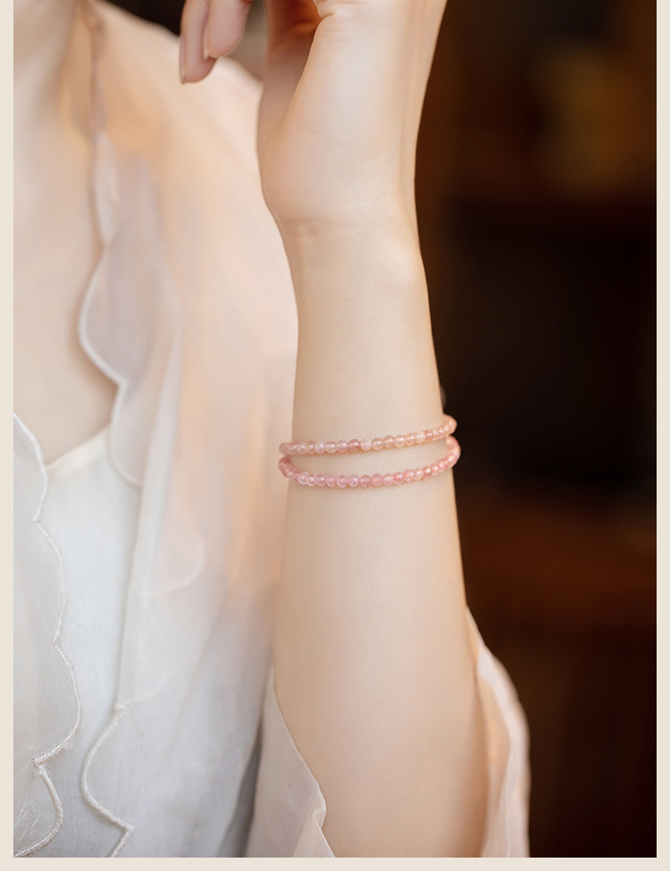 3mm Strawberry Quartz Bracelet Women's Pink Crystal Bracelet Women's Ultra-Fine Attracting Male Crystal Bracelet Gifts for Girlfriend Bracelet