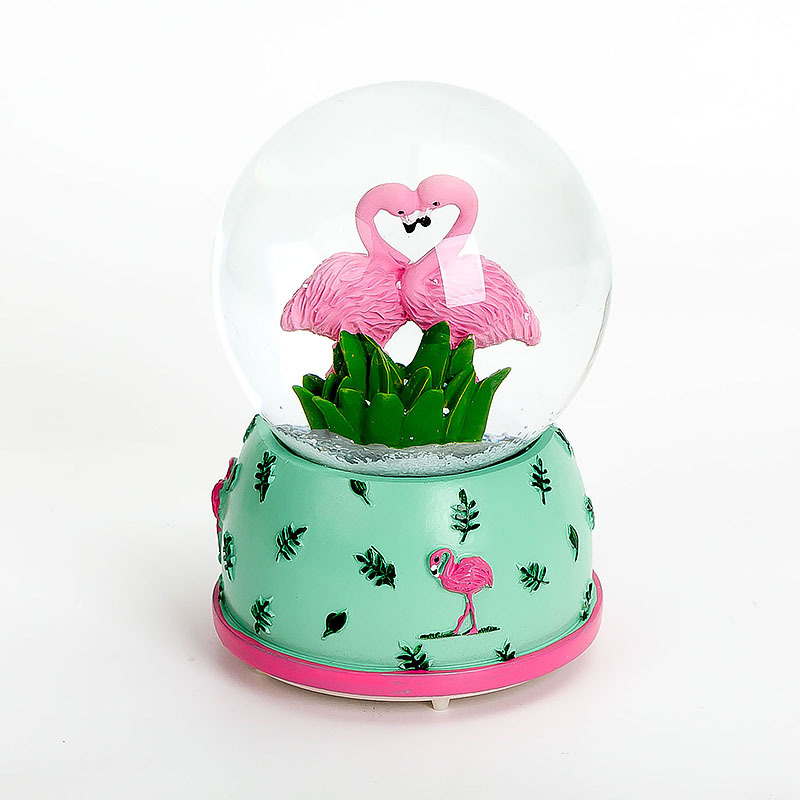 80mm flamingo resin gift crystal ball with lights music box pink holiday gift series snowflake ball