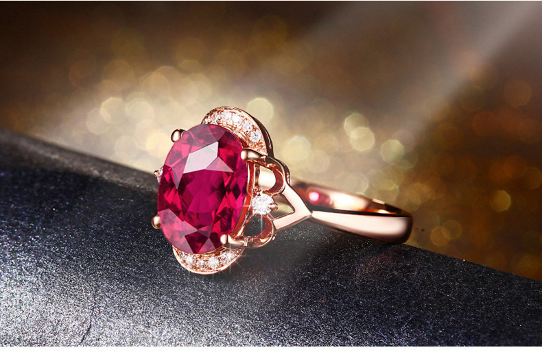 European and American Style Fresh Pink Crystal Bracelet Open Ring Ruby Tassel Ear Hook Red Tourmaline Rose Gold Pendant Set
