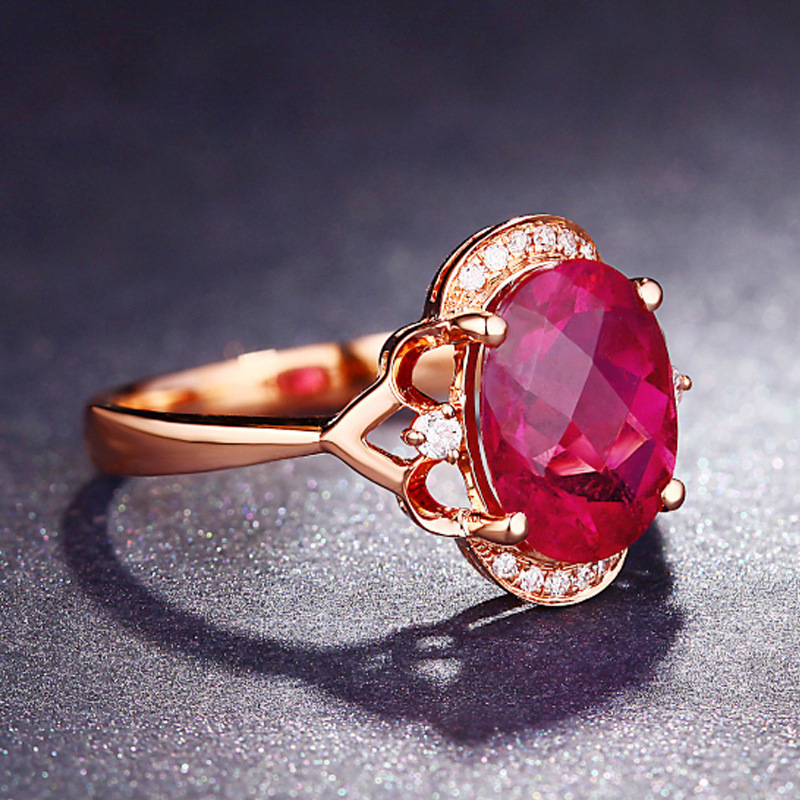 European and American Style Fresh Pink Crystal Bracelet Open Ring Ruby Tassel Ear Hook Red Tourmaline Rose Gold Pendant Set