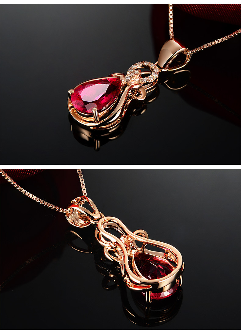 European and American Style Fresh Pink Crystal Bracelet Open Ring Ruby Tassel Ear Hook Red Tourmaline Rose Gold Pendant Set