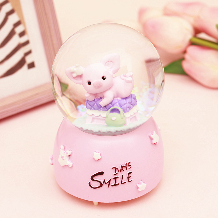 Music box music box creative reading reading pink pig crystal ball spin children girls bestie Christmas gift