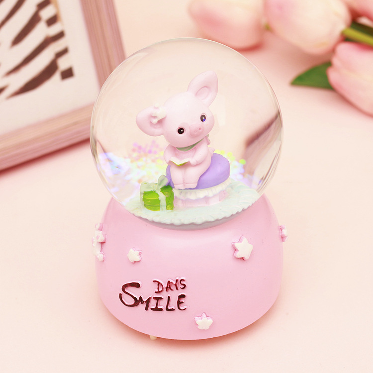 Music box music box creative reading reading pink pig crystal ball spin children girls bestie Christmas gift