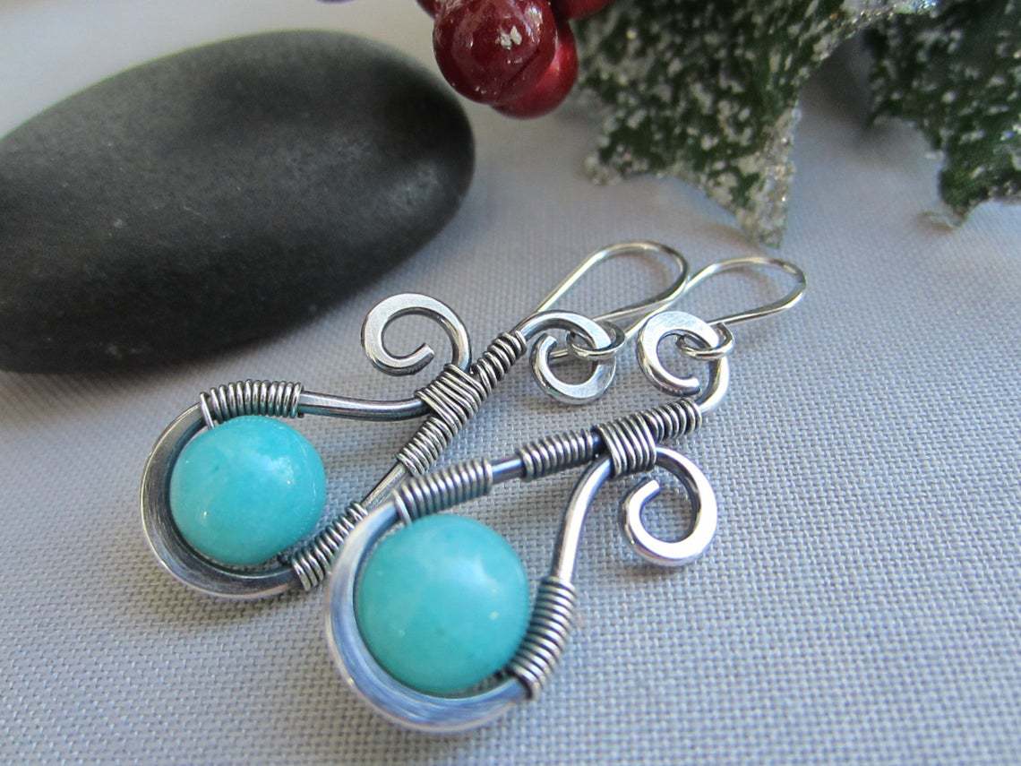 Rong Yuomei New Artisan Creative Amazon Bluestone Earrings Vintage Silver String Pink Crystal Natural Stone Earrings