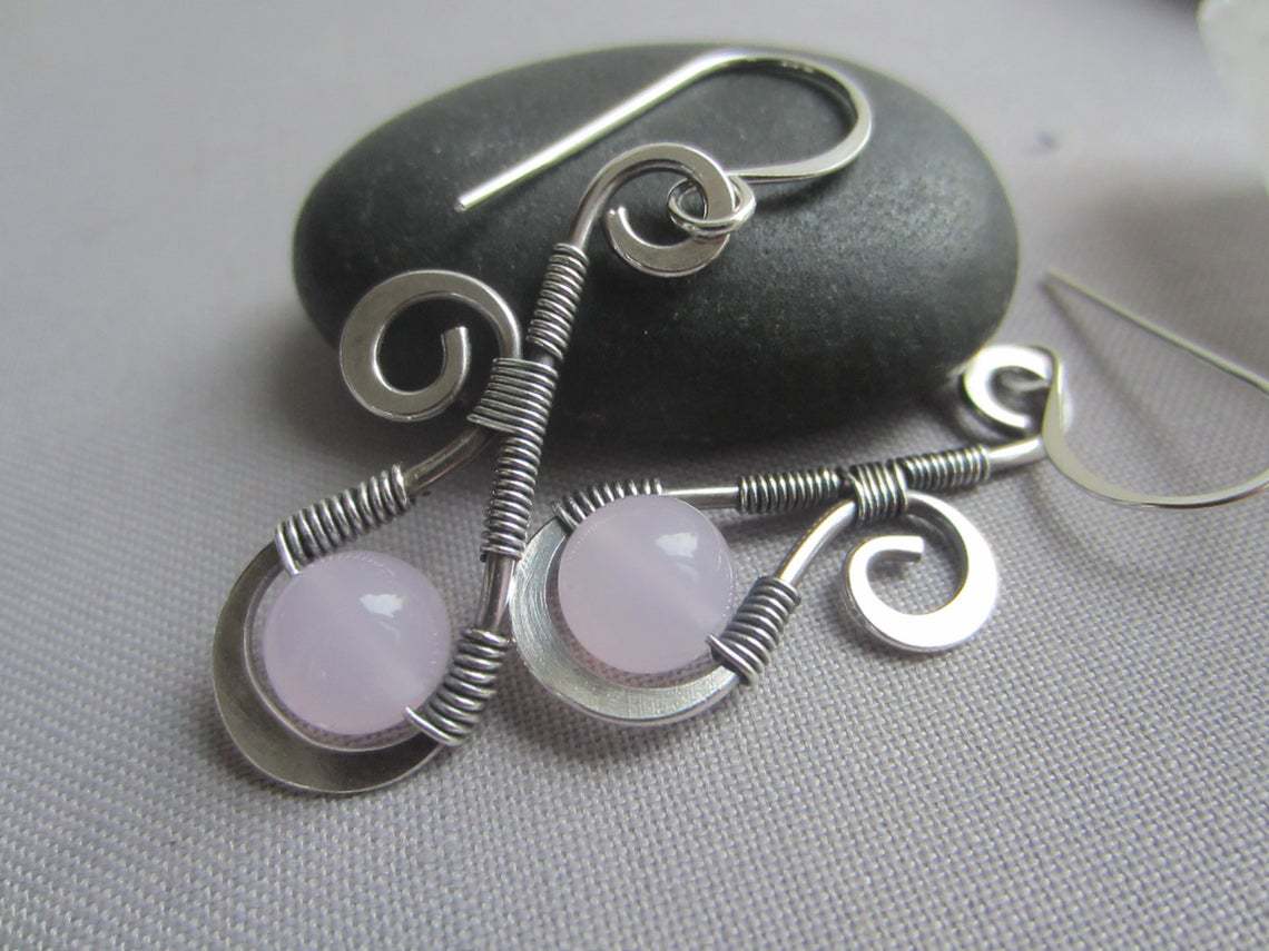 Rong Yuomei New Artisan Creative Amazon Bluestone Earrings Vintage Silver String Pink Crystal Natural Stone Earrings