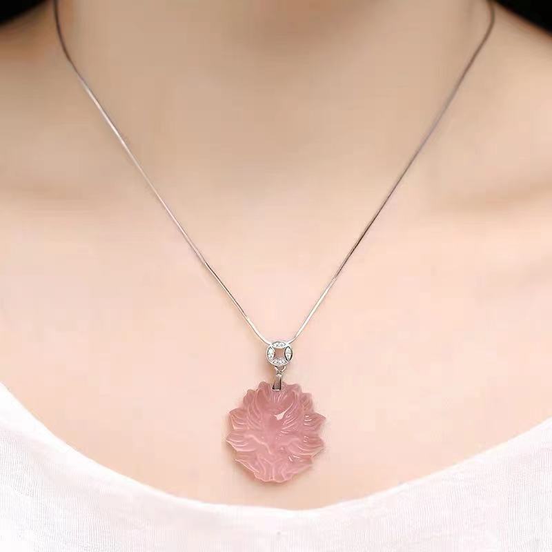 Natural Pink Crystal Nine-Tail Fox Fox Pendant Sweater Chain Cute Peach Blossom Cartoon Female Love Gift