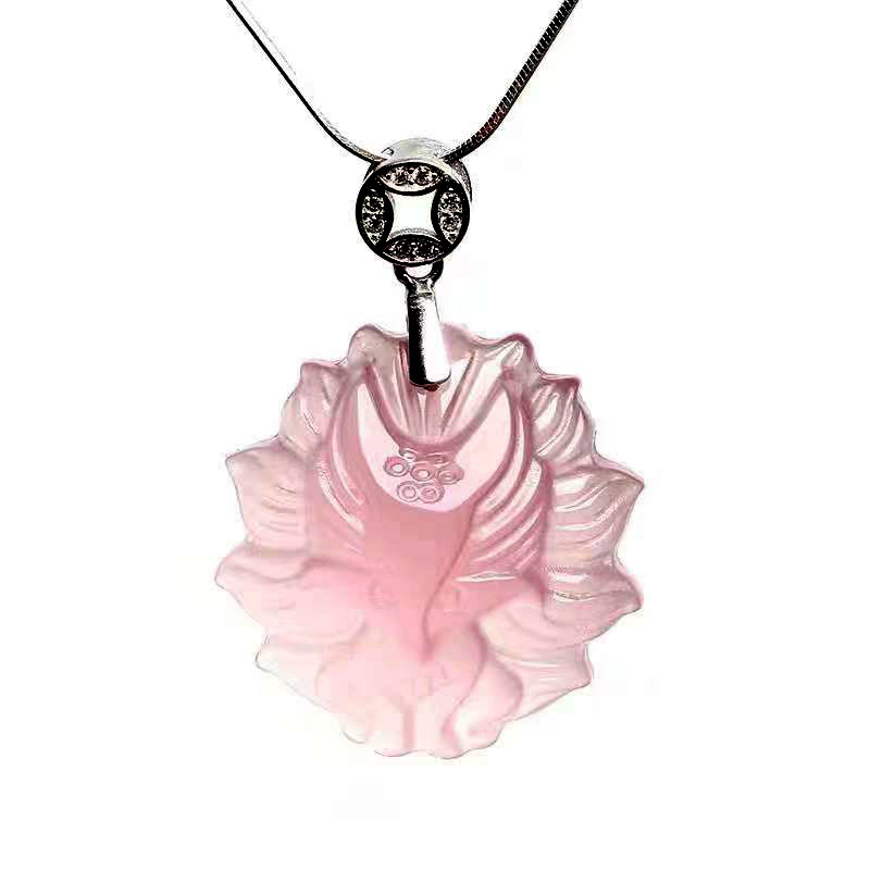 Natural Pink Crystal Nine-Tail Fox Fox Pendant Sweater Chain Cute Peach Blossom Cartoon Female Love Gift