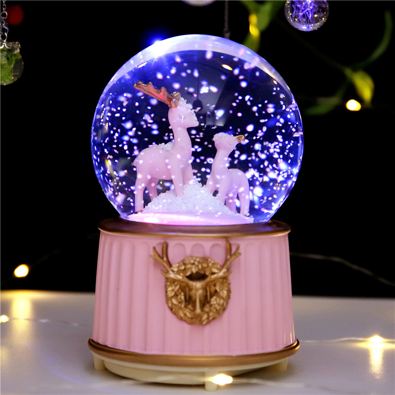 One Deer Has You Crystal Ball Rotating Music Box Music Box Pink Deer Ornaments Girl's Room Decorations