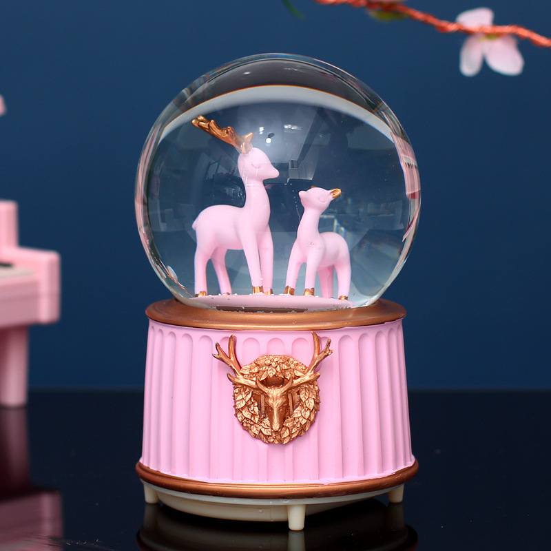 One Deer Has You Crystal Ball Rotating Music Box Music Box Pink Deer Ornaments Girl's Room Decorations