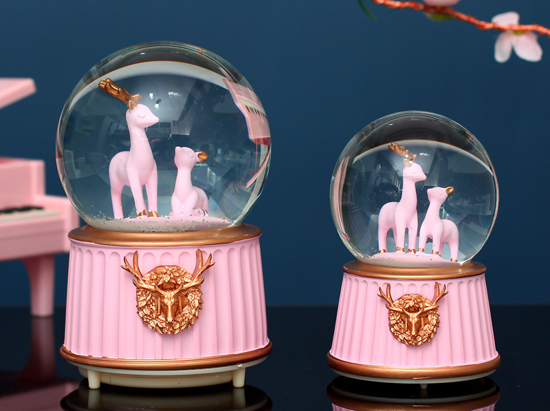 One Deer Has You Crystal Ball Rotating Music Box Music Box Pink Deer Ornaments Girl's Room Decorations