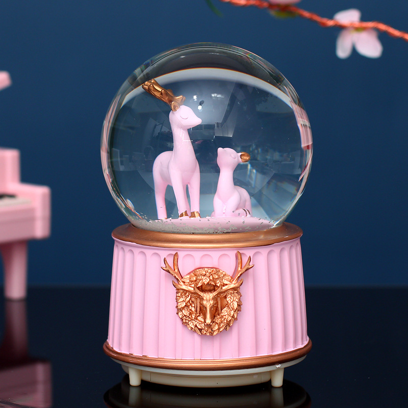 One Deer Has You Crystal Ball Rotating Music Box Music Box Pink Deer Ornaments Girl's Room Decorations