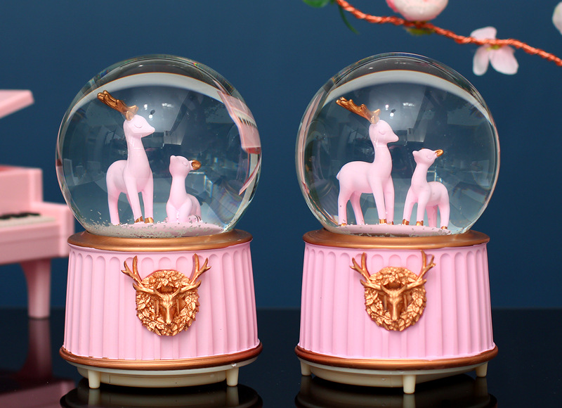 One Deer Has You Crystal Ball Rotating Music Box Music Box Pink Deer Ornaments Girl's Room Decorations
