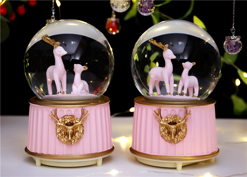 One Deer Has You Crystal Ball Rotating Music Box Music Box Pink Deer Ornaments Girl's Room Decorations