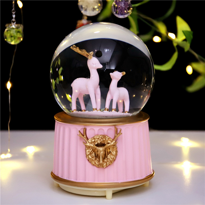 One Deer Has You Crystal Ball Rotating Music Box Music Box Pink Deer Ornaments Girl's Room Decorations