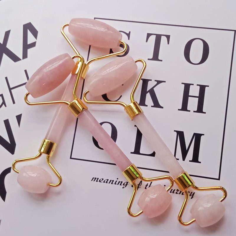 Hot Selling Jade Roller Pink Crystal Massager Facial Face Eye Beauty Massage Stick Cross-Border Direct Selling Supply Wholesale