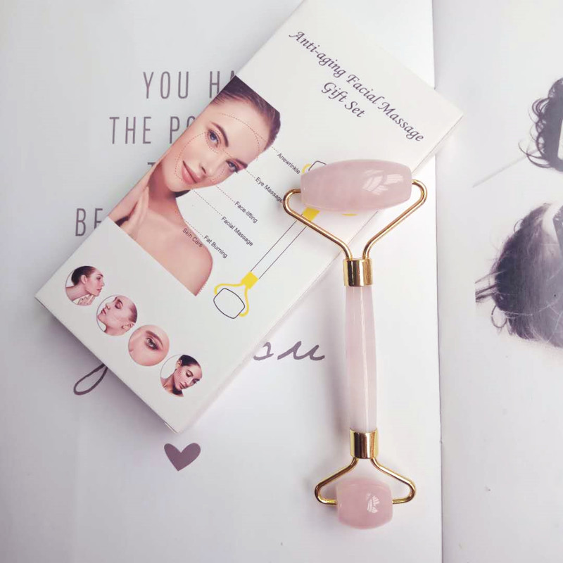 Hot Selling Jade Roller Pink Crystal Massager Facial Face Eye Beauty Massage Stick Cross-Border Direct Selling Supply Wholesale