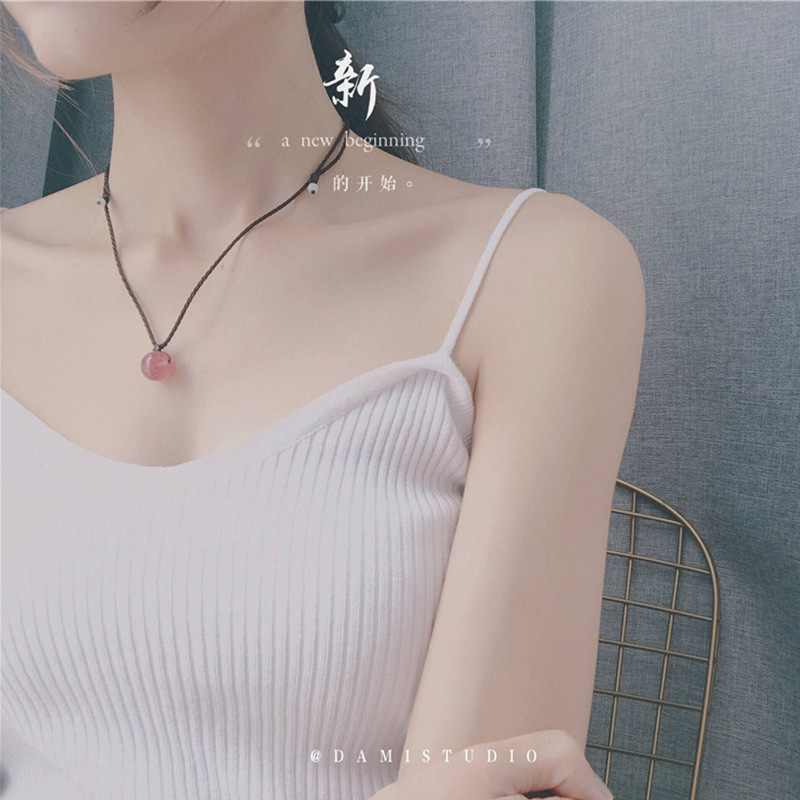 Natural Strawberry Quartz Pink Crystal Amethyst Pendant Clavicle Chain Lucky Attracting Male Student Aid Birthday Gift Female Accessories