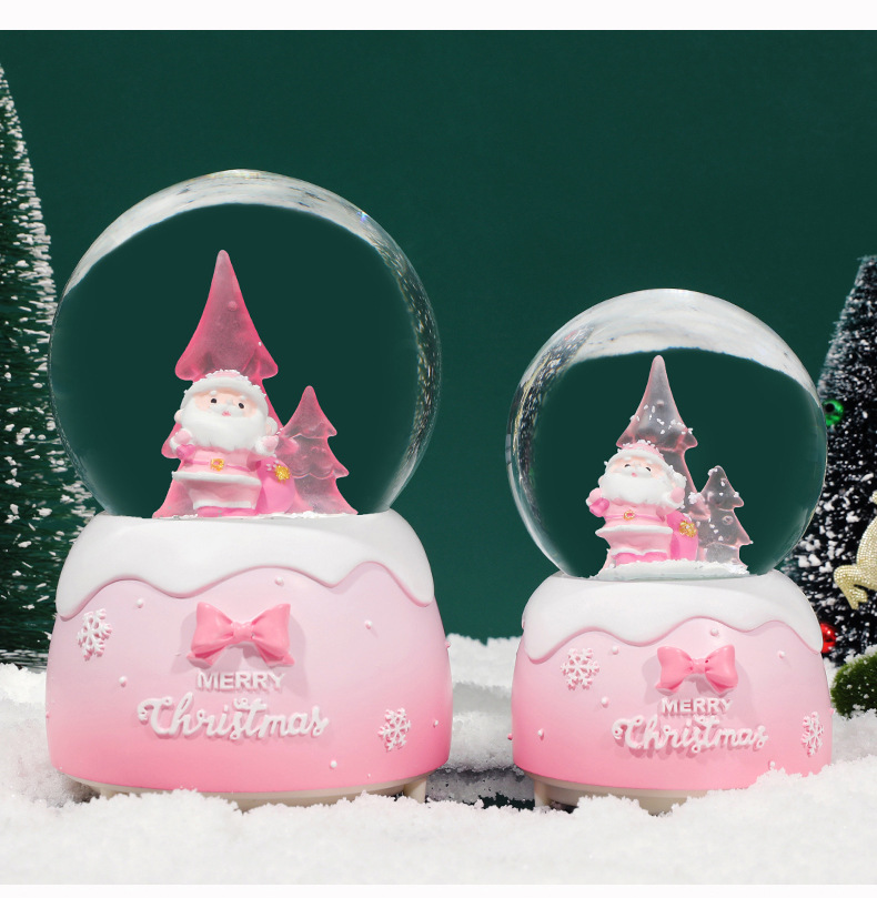 Factory New Style Pink Santa Claus Crystal Ball Snow Send Girlfriend Music Box Christmas Gift Decoration Wholesale