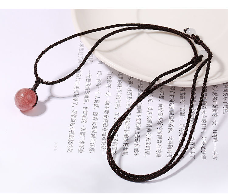 Natural Strawberry Quartz Pink Crystal Amethyst Pendant Clavicle Chain Lucky Attracting Male Student Aid Birthday Gift Female Accessories