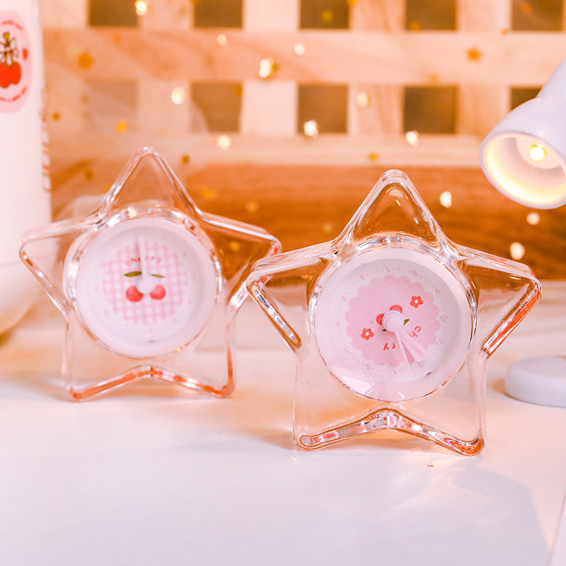 Pink Girl Heart Cute Crystal Transparent Ultra-Quiet Clock Student Alarm Bedroom Multi-Functional Creative Large Volume