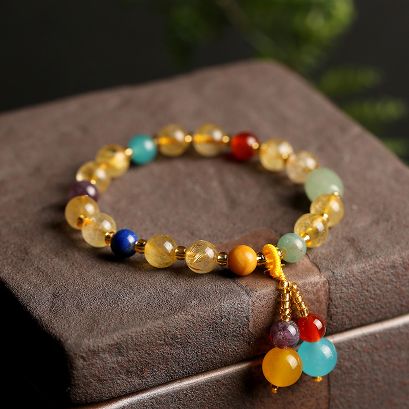 Original Design Duobao Ornament Brazil Natural Gold Rutilated Quartz Bracelet Women&#039;s Bracelet Vintage Agate Pink Crystal Bracelet