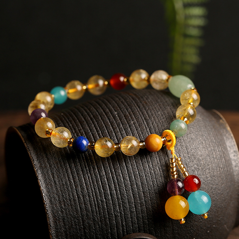 Original Design Duobao Ornament Brazil Natural Gold Rutilated Quartz Bracelet Women&#039;s Bracelet Vintage Agate Pink Crystal Bracelet