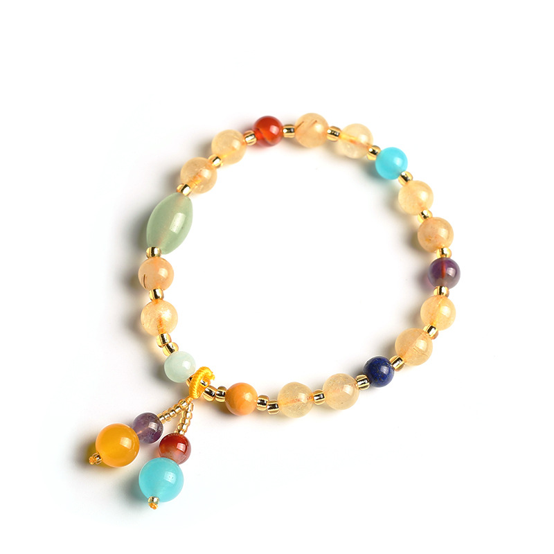 Original Design Duobao Ornament Brazil Natural Gold Rutilated Quartz Bracelet Women&#039;s Bracelet Vintage Agate Pink Crystal Bracelet