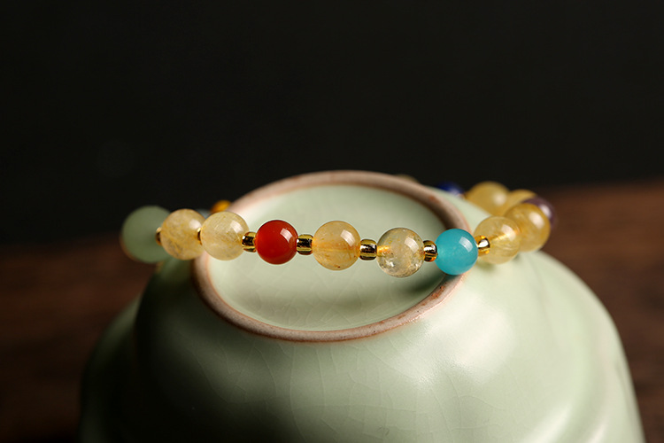 Original Design Duobao Ornament Brazil Natural Gold Rutilated Quartz Bracelet Women's Bracelet Vintage Agate Pink Crystal Bracelet Original Design Duobao Ornament Brazil Natural Gold Rutilated Quartz Bracelet Women's Bracelet Vintage Agate Pink Crystal Bracelet