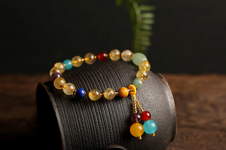 Original Design Duobao Ornament Brazil Natural Gold Rutilated Quartz Bracelet Women's Bracelet Vintage Agate Pink Crystal Bracelet Original Design Duobao Ornament Brazil Natural Gold Rutilated Quartz Bracelet Women's Bracelet Vintage Agate Pink Crystal Bracelet