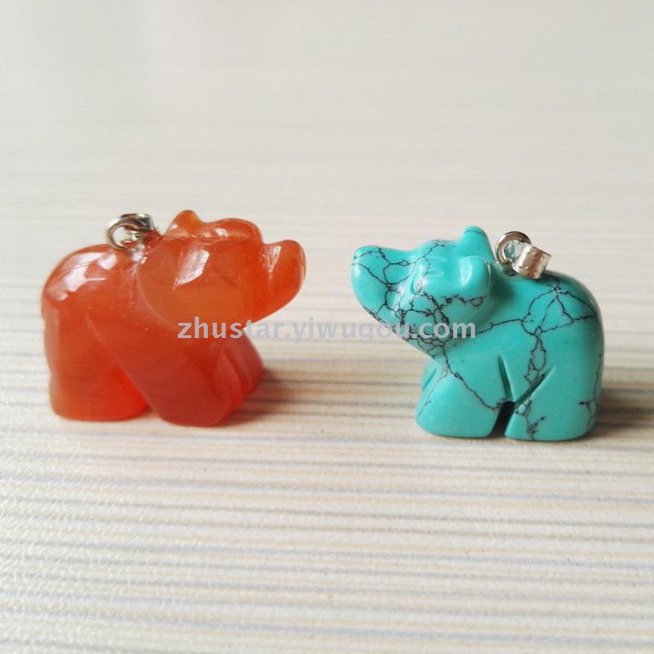 Natural stone, crystal, amethyst, agate, opal, tiger eye stone, elephant pendant.