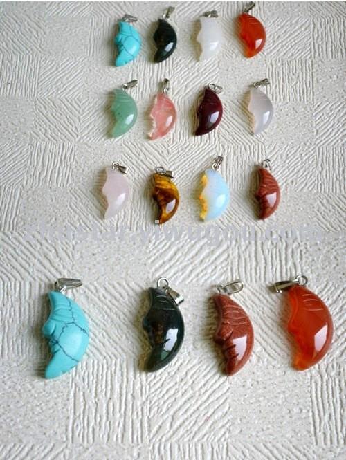 Natural stone, crystal, amethyst, agate, opal, tiger eye stone moon pendant.