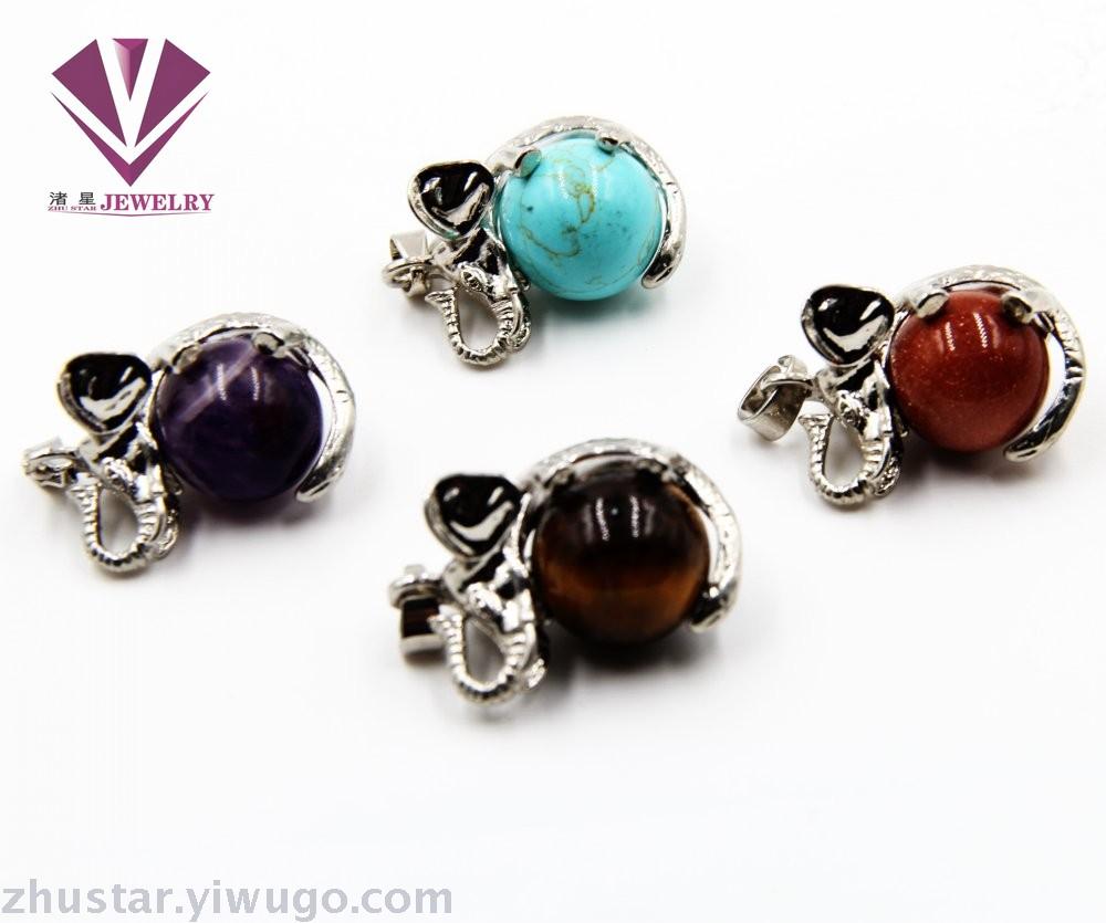 Natural stone elephant pendant beads, agate, pink crystal, amethyst, tiger eye stone, pine stone, coral Natural stone elephant pendant beads, agate, pink crystal, amethyst, tiger eye stone, pine stone, coral