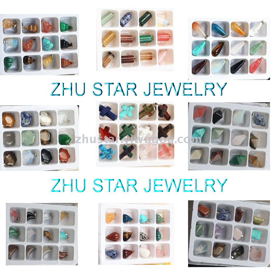 Natural stone, crystal, amethyst, agate, opal, tiger eye stone, various pendants.