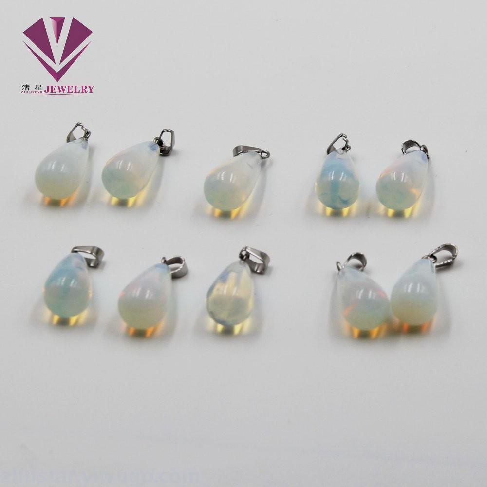 Natural stone opal long drop pendant, agate, powder crystal, amethyst, tiger eye stone, pine stone, coral