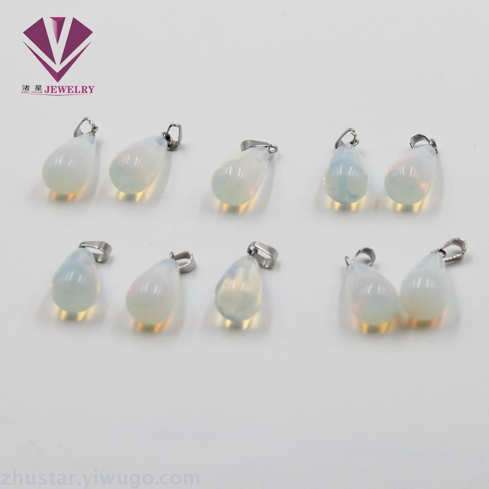 Natural stone opal long drop pendant, agate, powder crystal, amethyst, tiger eye stone, pine stone, coral