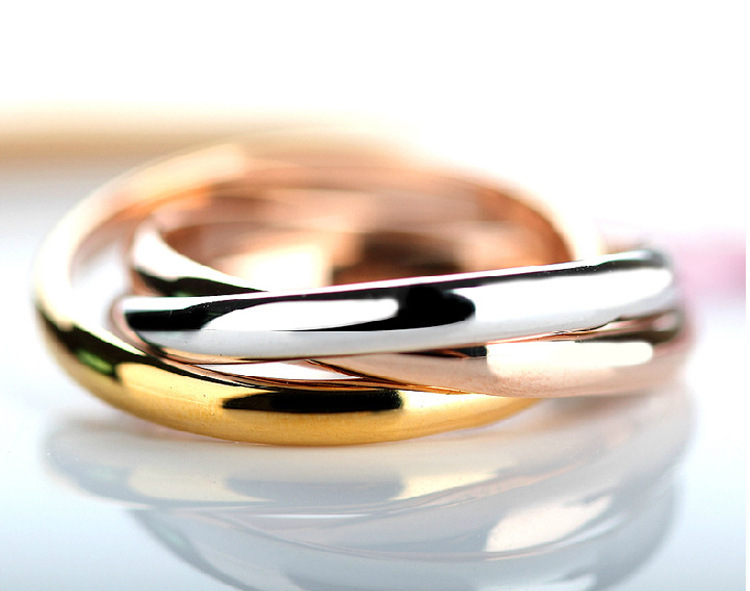 Three-Ring Three-Color Ring Plating Color Gold Rose Gold Ring Korean Glossy Ladies Ring Titanium Steel Non-Fading Ring