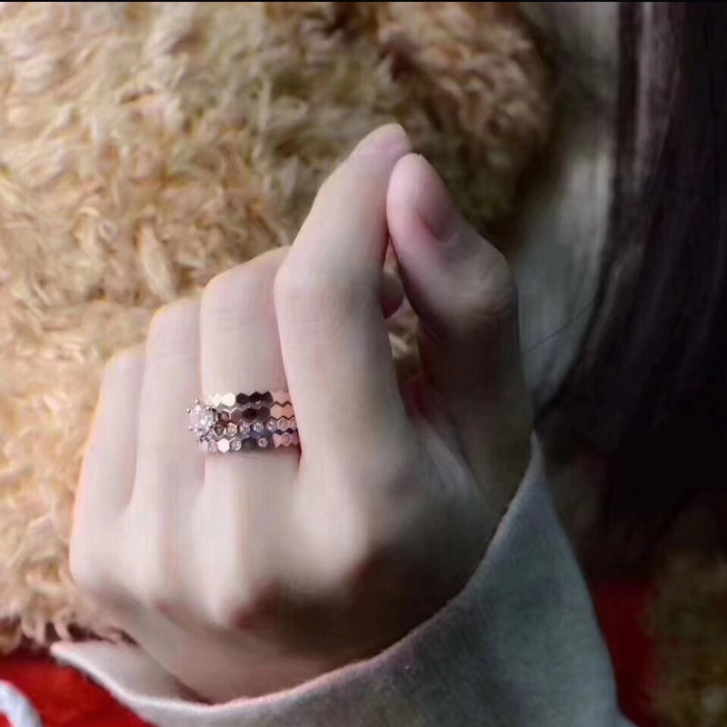 Song hye-kyo with the same wedding ring 925 sterling silver plated rose gold ring ring ring row diamond honeycomb female gift to his girlfriend Song hye-kyo with the same wedding ring 925 sterling silver plated rose gold ring ring ring row diamond honeycomb female gift to his girlfriend