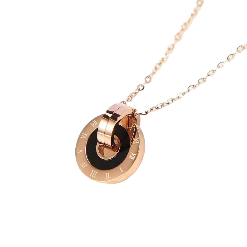 European and American Retro Roman Lettering Double Ring Fashion Personality All-Match Titanium Steel Rose Gold Ring Clavicle Chain Necklace for Women
