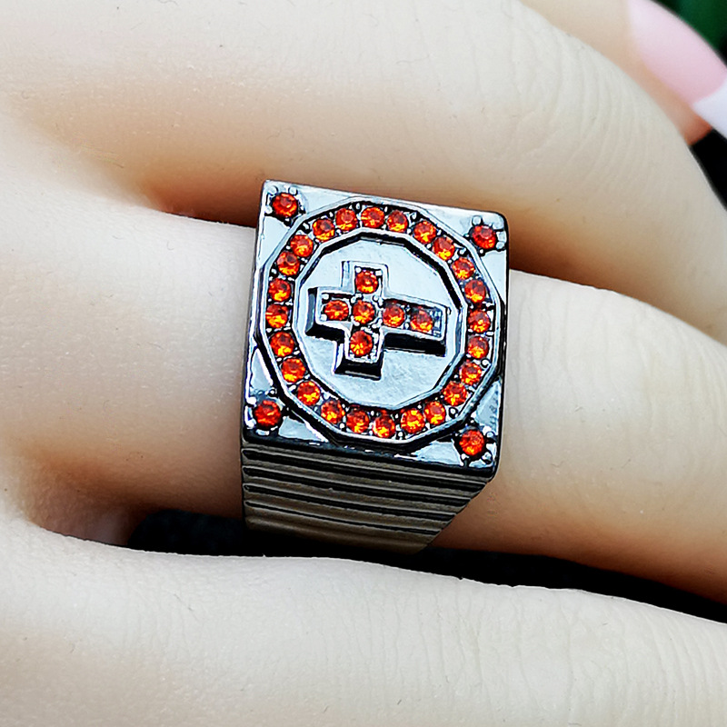 Rongyu EBay Fashion Inlaid Ruby Diamond Black Gold Ring European and American Popular Cross the Wedding Party Ring Rongyu EBay Fashion Inlaid Ruby Diamond Black Gold Ring European and American Popular Cross the Wedding Party Ring