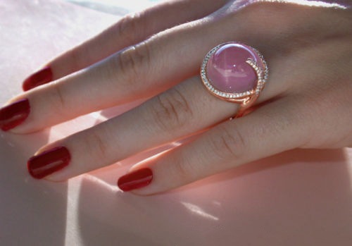 Yung yu ebay new hot pink crystal moonstone diamond ring Europe and America creative 14k rose gold ring Yung yu ebay new hot pink crystal moonstone diamond ring Europe and America creative 14k rose gold ring