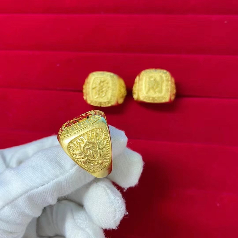 Copper Plated Gold High Imitation 24K Gold Ring Men's Sand Gold Imitation 999 Pure Gold Lucky Word Open Ring Boss Ring Copper Plated Gold High Imitation 24K Gold Ring Men's Sand Gold Imitation 999 Pure Gold Lucky Word Open Ring Boss Ring