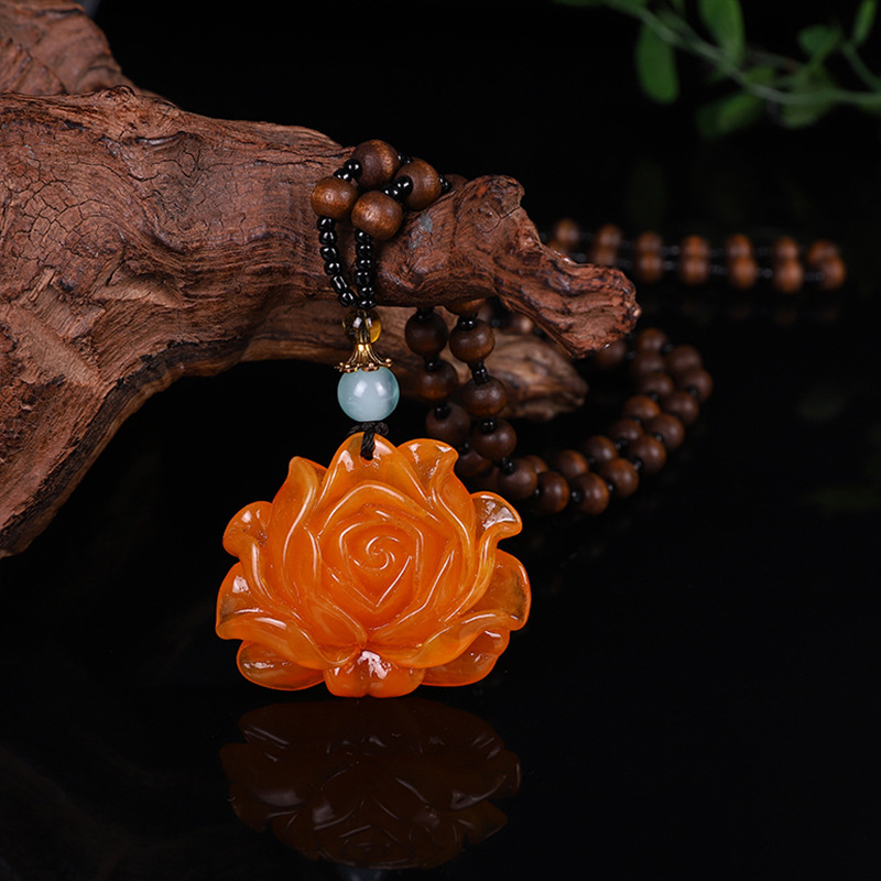 Ethnic Style Door Frame Imitation Beeswax Sweater Chain Second Generation Old Beeswax Pendant Necklace Live Broadcast Gift Accessories Pendant
