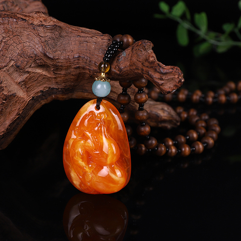 Ethnic Style Door Frame Imitation Beeswax Sweater Chain Second Generation Old Beeswax Pendant Necklace Live Broadcast Gift Accessories Pendant