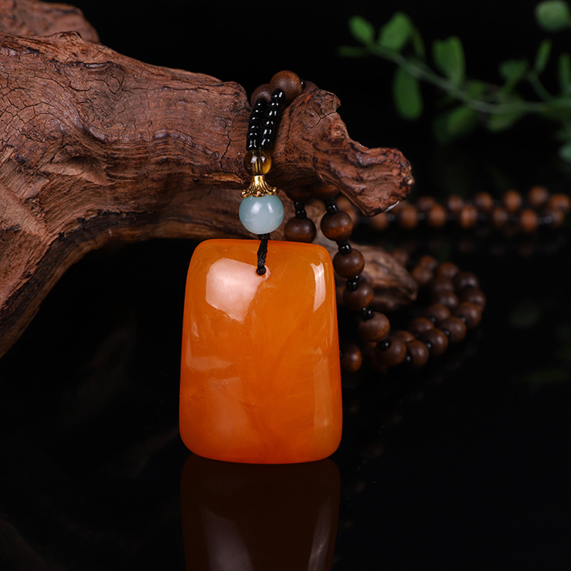 Ethnic Style Door Frame Imitation Beeswax Sweater Chain Second Generation Old Beeswax Pendant Necklace Live Broadcast Gift Accessories Pendant