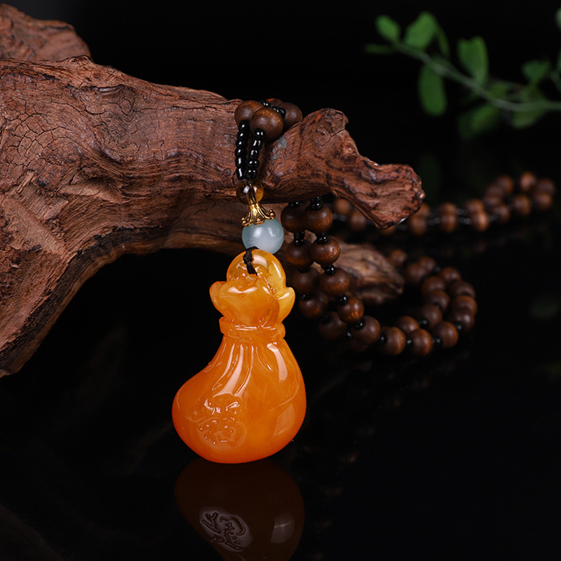 Ethnic Style Door Frame Imitation Beeswax Sweater Chain Second Generation Old Beeswax Pendant Necklace Live Broadcast Gift Accessories Pendant