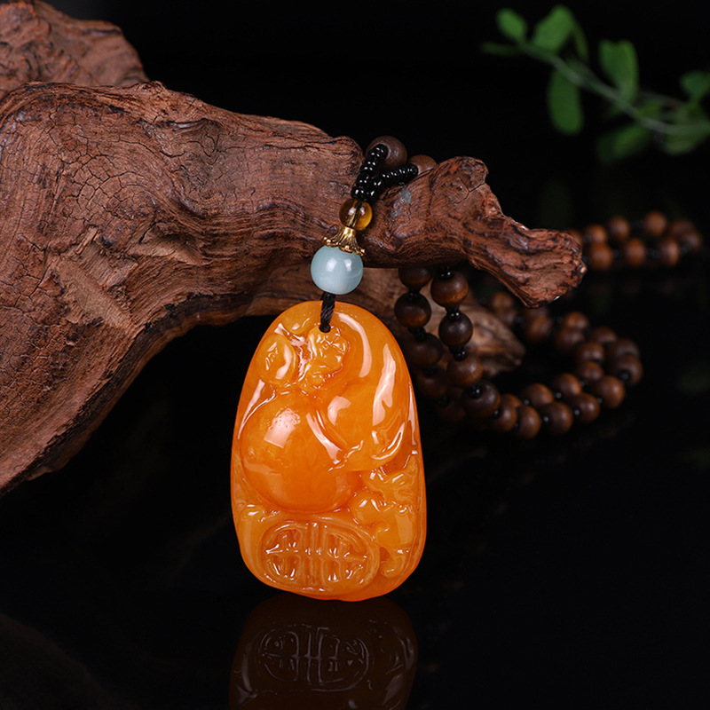 Ethnic Style Door Frame Imitation Beeswax Sweater Chain Second Generation Old Beeswax Pendant Necklace Live Broadcast Gift Accessories Pendant