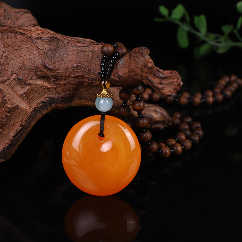 Ethnic Style Door Frame Imitation Beeswax Sweater Chain Second Generation Old Beeswax Pendant Necklace Live Broadcast Gift Accessories Pendant